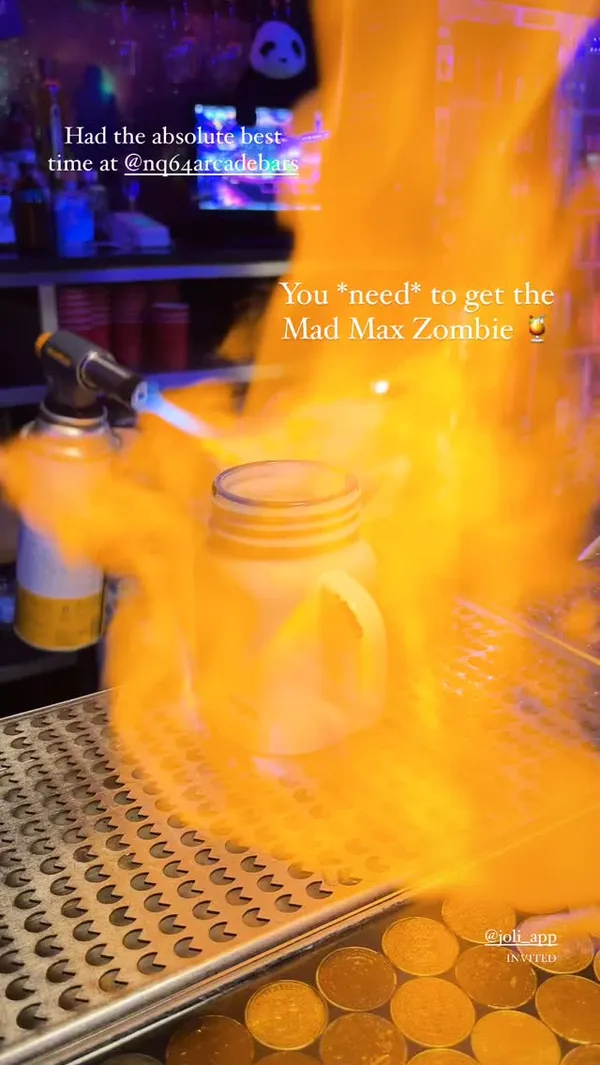 @joli_app  INVITED Had the absolute best time at @nq64arcadebars  You *need* to get the Mad Max Zombie 🍹