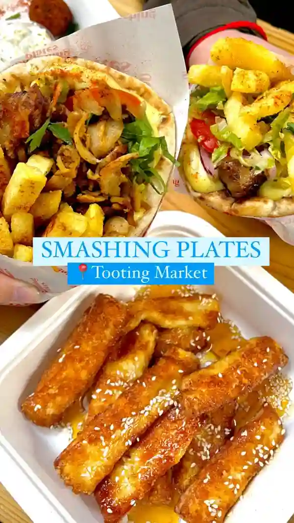 SMASHING PLATES 🇬🇷 📍Tooting Market

@smashingplatesuk 
@nibbleapp 

Finally got round to visiting Smashing Plates in @tootingmarket today. Disappointed we didn’t get to smash ant plates..maybe next time.
The order - 

🐷 Pork Souvlaki 
🐓 Chicken Gyros
🧀 Maple Halloumi
🥒 Courgette & Feta Balls
🍟 Feta Fries
🍰 Baklava 

Not going to exaggerate but the Halloumi Maple Fries were possibly the best Halloumi we’ve ever tried. But then again name a food Maple Syrup doesn’t improve… ill wait.
Baklava was excellent. Gyros were good, would have liked a bit more meat in them though 👍🏼

Interested to try their actual restaurant next time… 
(Invite through @nibbleapp )

#smashingplates#greekfood#greek#gyros#halloumi#tootingmarket#tootingbroadway#tooting#foodblog#blogger#foodie#foodies#pork#chicken#wrap#greece#greekfood#market#foodmarket#londinfood#londonmarkets#maplesyrup

#