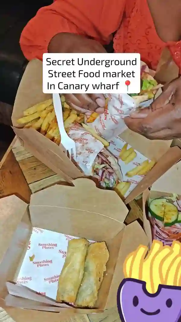 This video showcases a visit to Wharf Kitchen, an underground street food market in Canary Wharf, London. The focus is on Smashing Plates, a Greek food vendor.  The video shows various food items including gyros, souvlaki, fries, halloumi fries, spinach and feta rolls, and a chocolate brownie.  The drinks shown are orange and lemon Epsy Zero sodas. The presentation is casual, emphasizing the food itself. Dietary information is limited but the menu shows various meat and vegan choices. The main focus is on the food and the overall experience.