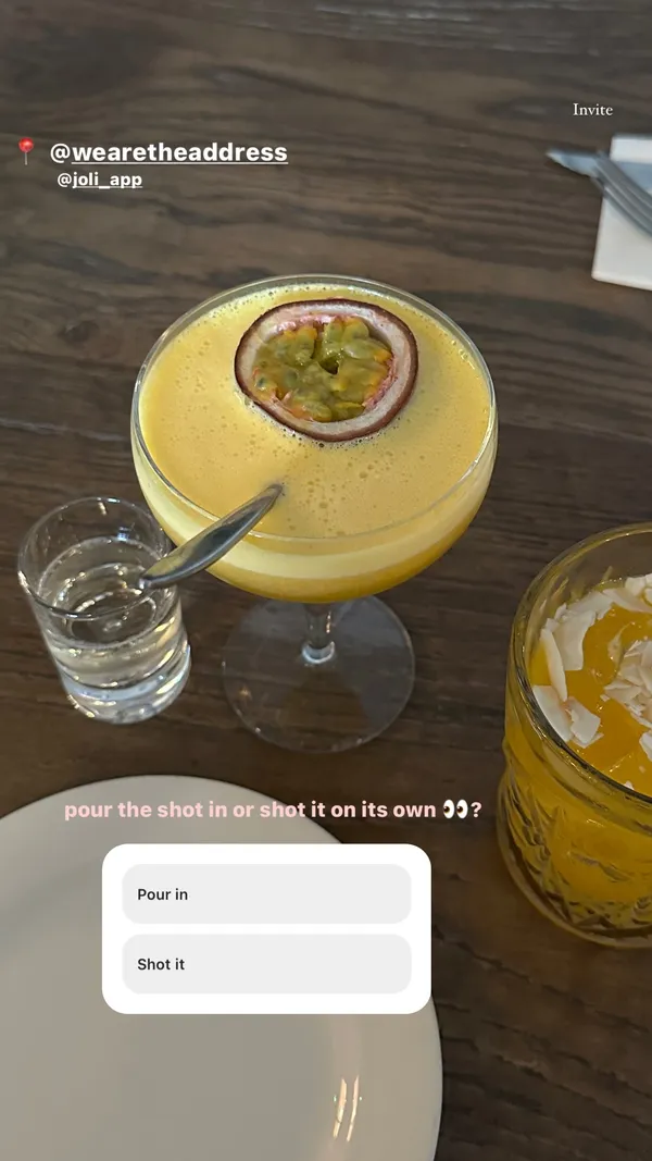 📍 @wearetheaddress  Invite  @joli_app  pour the shot in or shot it on its own 👀?