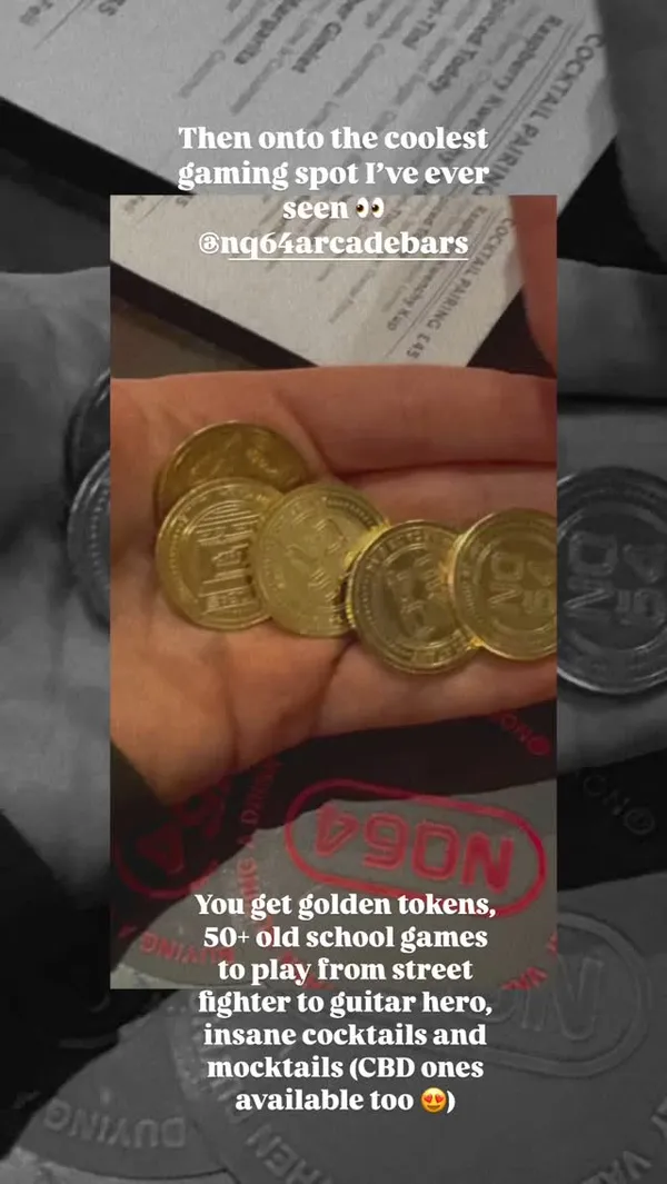 Then onto the coolest gaming spot I’ve ever seen 👀 @nq64arcadebars  @joli_app  You get golden tokens,  50+ old school games to play from street fighter to guitar hero, insane cocktails and mocktails (CBD ones available too 😍)