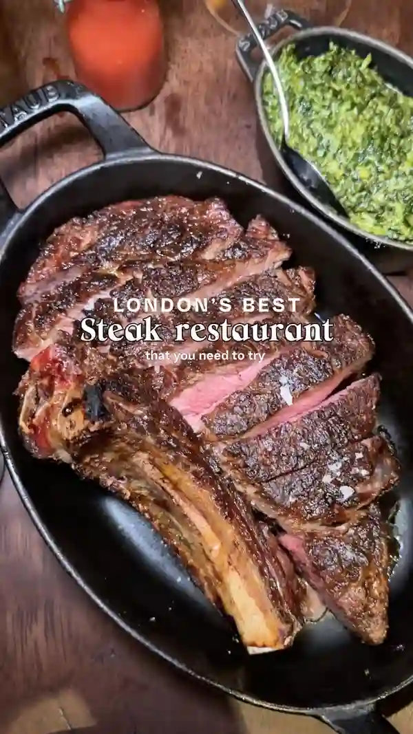 This video showcases Hawksmoor Seven Dials restaurant in London, focusing on their steak offerings.  It presents various dishes including potted beef and bacon with Yorkshire puddings, roasted scallops, bone-in prime rib, beef dripping chips, creamed spinach, and dessert options like rum bread and butter pudding, and peanut butter shortbread. The food is presented beautifully with a focus on close-up shots that highlight texture and color, alongside shots of the restaurant's ambiance.  The video explicitly features meat dishes, though it mentions that Hawksmoor also provides seafood and vegetarian options.