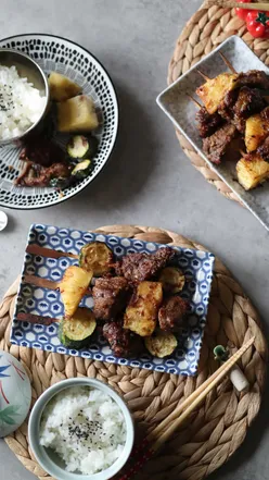 Taiwanese style beef skewers cooked in air fryer, recipe video by Dragon Mama UK, featuring cozy family dinner atmosphere.