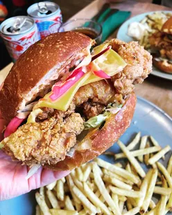Naughty chicken burger with fries at Milkwood, Cardiff. Lush decor, friendly staff, only £13. #chickenburger #CardiffFoodie