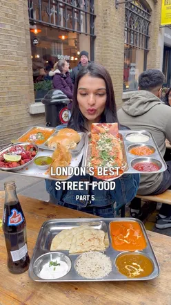 Jini dosa at Curry on Naanstop, Seven Dials Market: crispy, cheesy, spicy Indian street food with chutneys, pav bhaji, samosas.