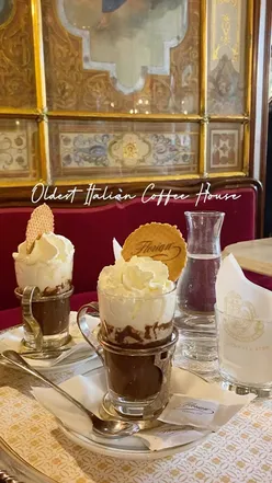 Historic Venetian café in San Marco, Italy, serving coffee since 1720. Iconic coffee house in Venice's vibrant scene.