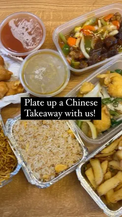 Chinese takeaway with fried rice, noodles, salt and pepper chicken, honey chilli beef, and sweet and sour chicken balls.