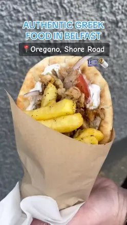 Authentic Greek food in Belfast: chicken and mixed meat gyros, fresh salad, seasoned chips, soft pitta, Nutella dough balls.