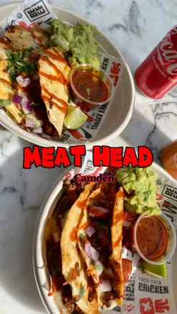 Delicious beef and lamb birria tacos with fresh guacamole at Meat Head, Camden, showcasing vibrant Mexican flavors.