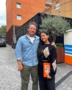 Collaborating with Jamie Oliver on Feta Filo Turnovers at his HQ, inspired by his 5 Ingredient Mediterranean book.