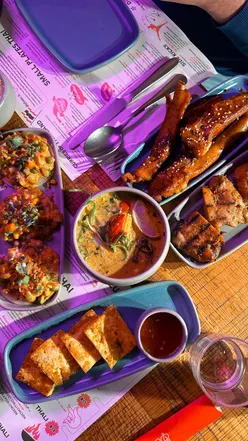 Delicious vegan Thai Yellow Curry and small plates at Panang, Glasgow, perfect for sharing with friends.