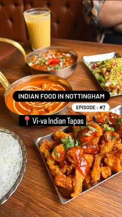 Vibrant Indian tapas meal at Viva Indian Tapas during Nottingham Restaurant Week, featuring vegan options and mango lassi.