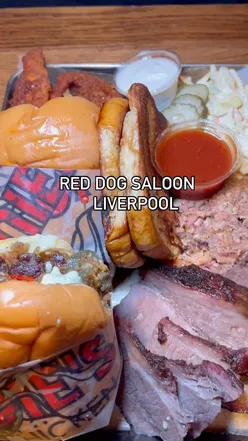 USS New York Platter at Red Dog Saloon, Bold Street: burgers, Nashville tenders, smoked pork, brisket, pit beans, mac & cheese.