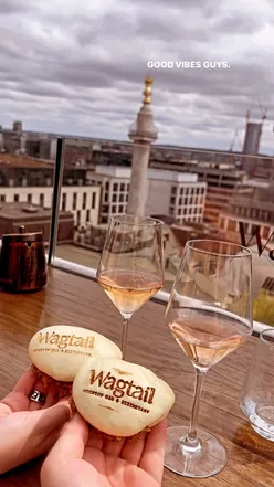 Enjoying bottomless Whispering Angel brunch at Wagtail with canapés, stunning city views, and great DJ tunes.