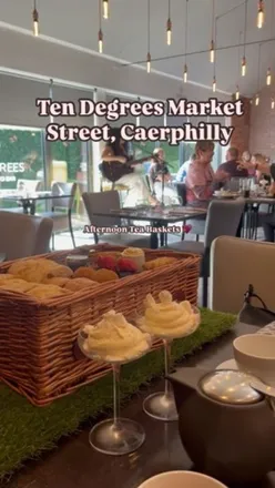 Afternoon tea at Ten Degrees Market Place, Caerphilly: butternut squash soup, focaccia sandwiches, beef croquettes, scone, brownie.