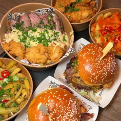 BKS Stack burger, Classic Chicken Sandwich, Steak Fries with shrimp, Crispy Chicken Tenders, Cheese Fries, Salt & Pepper Fries at Bank Street Kitchen, Ossett.
