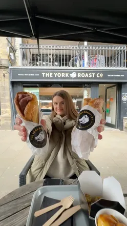 Delicious Yorky pud wraps with beef and pork, served with roasties and gravy at York Roast Co. in Chester.