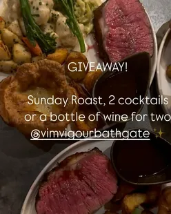 Sunday Roast with trimmings, cocktails or wine for two at Vim Vigour Bathgate, giveaway by Stacie Eats.