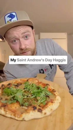Meaty, spicy haggis pizza with cheese, celebrating St. Andrews Day in Scotland. Perfect for adventurous pizza lovers.