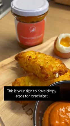 Cheesy hash browns with dippy eggs and Peanut BBQ sauce from The Early Bird Bakery, Kings Heath. Perfect brunch idea.