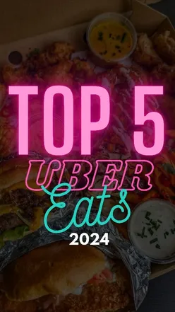 Top 5 Uber Eats picks: Burger Freakz burger, Wingstack wings, Chickaroos chicken, Grandad's sandwich, Tuk Tuk Thai noodles.