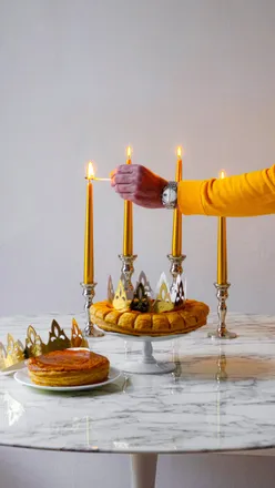 Two Galettes des Rois with almond frangipane and puff pastry, featuring Claridge's crest, by Thibault Hauchard for Epiphany.