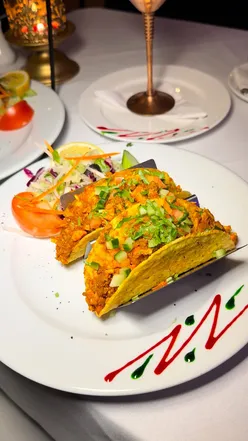 Tikka Tacos at Jashaan Cardiff: Pulled chicken tikka, chilli garlic sauce, award-winning Indian restaurant on Crwys Road.