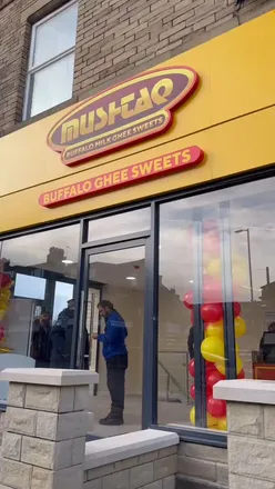 Mushtaq's mithai shop in Bradford, famous for buffalo milk and ghee sweets, now open. Delicious treats await!