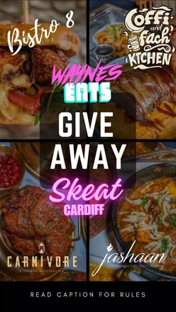 Foodie giveaway with vouchers for Jashaan Indian restaurant, Coffi Fach Kitchen, Carnivore by the Mine, and Bistro 8.