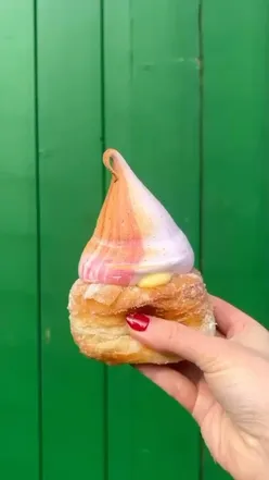 Heart-shaped cronut with pink icing from La Bellezza, collaboration by Big Mamma UK and Medicine Bakery for Valentine's.