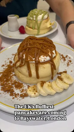 Fluffy pancakes at Fluffy Fluffy UK opening in Bayswater, London, with special offers and prizes on February 8th.