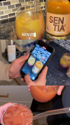 Refreshing GABA Gold drink with orange and pineapple juice, showcasing Sentia's alcohol-free botanical spirit.