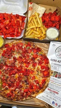 Delicious chicken tikka cheesy fries and pizza from The Indian Snack Lunch Box in Wallsend, perfect for takeout.