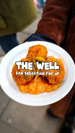 San Sebastian-inspired dishes like tallegio orzo, morcilla fritters, and Basque cheesecake at Brighton's The Well pop-up.