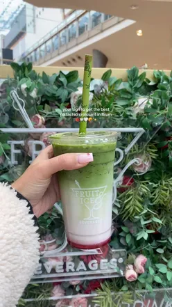 Crispy pistachio loaded croissant and strawberry matcha at Fruit and Ice, Bullring, perfect for food lovers.