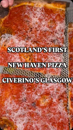 Delicious New Haven pizza with crispy crust, marinara, and cheese at Civerino's in Glasgow, plus giant mozzarella stick.
