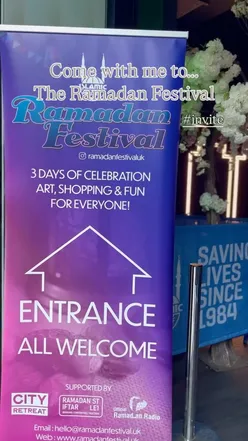 Shockat Adam cuts ribbon at Ramadan Festival opening in Highcross, Leicester; food stalls and cultural events featured.
