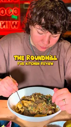 Vegan pasta bowl with wine or beer at The Roundhill Pub, Brighton. Includes burnt lemon salsa focaccia and sticky toffee pudding.