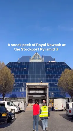 Interior of Royal Nawaab restaurant with elegant decor, 400 seats, and wedding halls, located in Stockport Pyramid.
