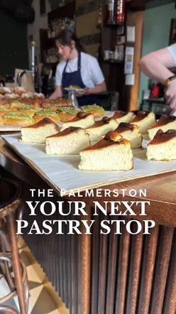 Delicious wild garlic and Parmesan croissant with a rhubarb Danish from The Palmerston bakery in Edinburgh.