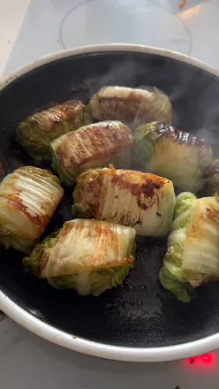 Low carb cabbage dumplings filled with minced pork and tofu, served with soy dipping sauce.