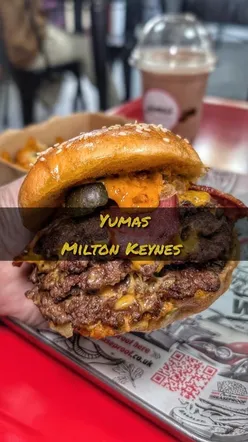 Delicious 2on2 Bacon Burger, loaded fries, and Oreo peanut butter milkshake at Yumas in Milton Keynes.