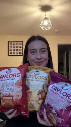Three new Taylors Crisps flavors: Blazinโ BBQ, Chip Shop Curry Sauce, and Fiery Pickled Onion for spicy snack lovers.