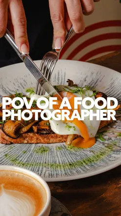 Food photographer capturing new brunch menu with coffee action shots and softbox lighting setup.