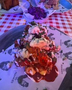 Frankie's fried chicken and waffles at Kitchen by Kask, North Street, Bristol; buffalo sauce, blue cheese, Mexican twist.