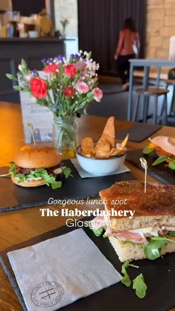 Delicious chorizo baguette, BBQ pulled pork brioche, and mortadella focaccia at The Haberdashery cafe in Glasgow.