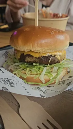 Veggie Personal Cheesus burger with cheesy fries at Slap & Pickle, Society, Manchester.