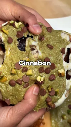 Pistachio Kunafa Bon from Cinnabon, flaky and buttery, inspired by Dubai, showcased at Trafford Centre.
