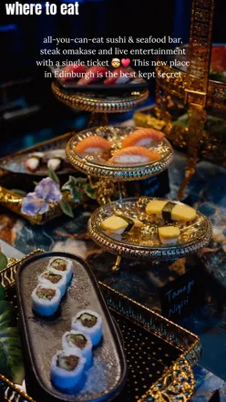 Luxury dining at WU Asia Pacific in Edinburgh, featuring unlimited sushi, steak omakase, and live Asian performances.