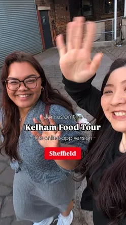 Delicious food from Sheffield's self-guided tour: pizza, gyoza, loaded fries, Korean chicken, and churros.